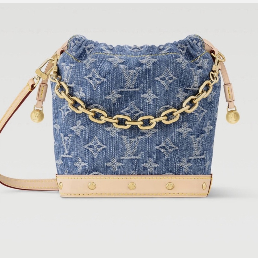 Louis Vuitton Blue Denim Crossbody Bag with Gold Accents Nano Noe Bucket bag
